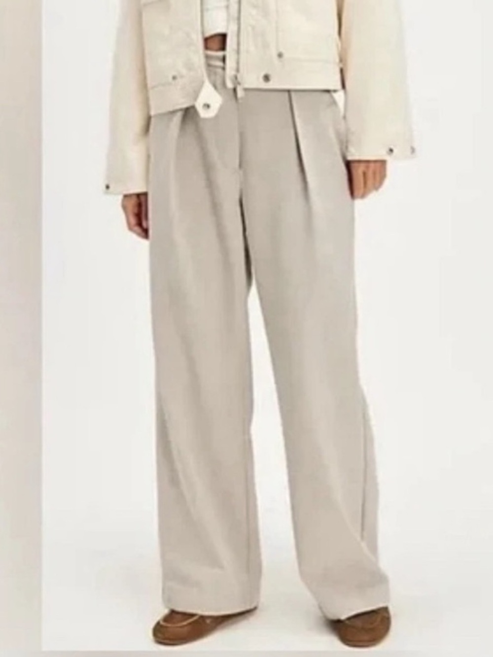 Free People Tyler Menswear Pleated Wide Leg Trousers XS Cream Off White
